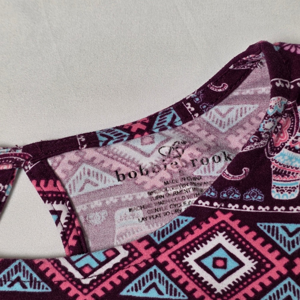 Bobbie Brooks Elephant Print Sundress Womens Small Maroon Boho Sleeveless Swing - Picture 3 of 4